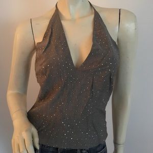 Anne Klein petite gray crystal embellished halter top